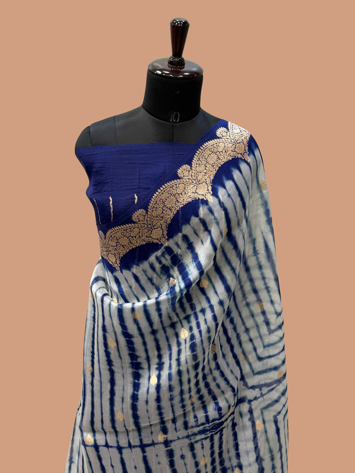 Teal Green Color Pure Organza Handloom Banarasi Saree with Japanese Shibori Dye
