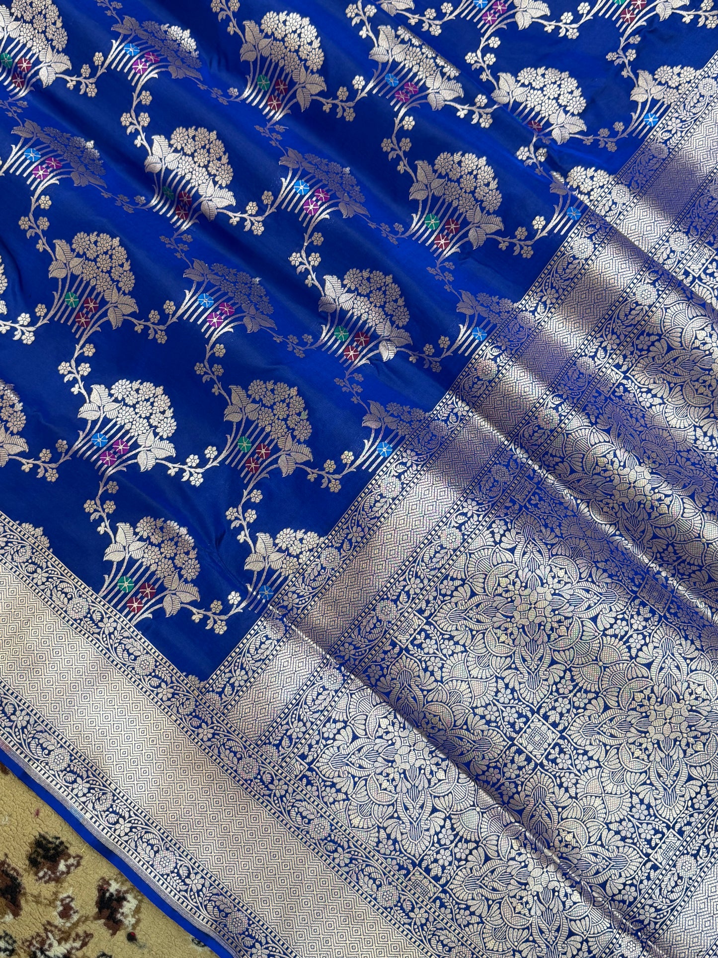 Royal Blue Color Pure Silk Handloom Banarasi Saree - All Over Jaal Work with Meenakari