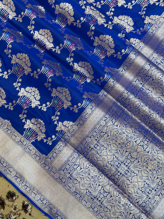 Royal Blue Color Pure Silk Handloom Banarasi Saree - All Over Jaal Work with Meenakari