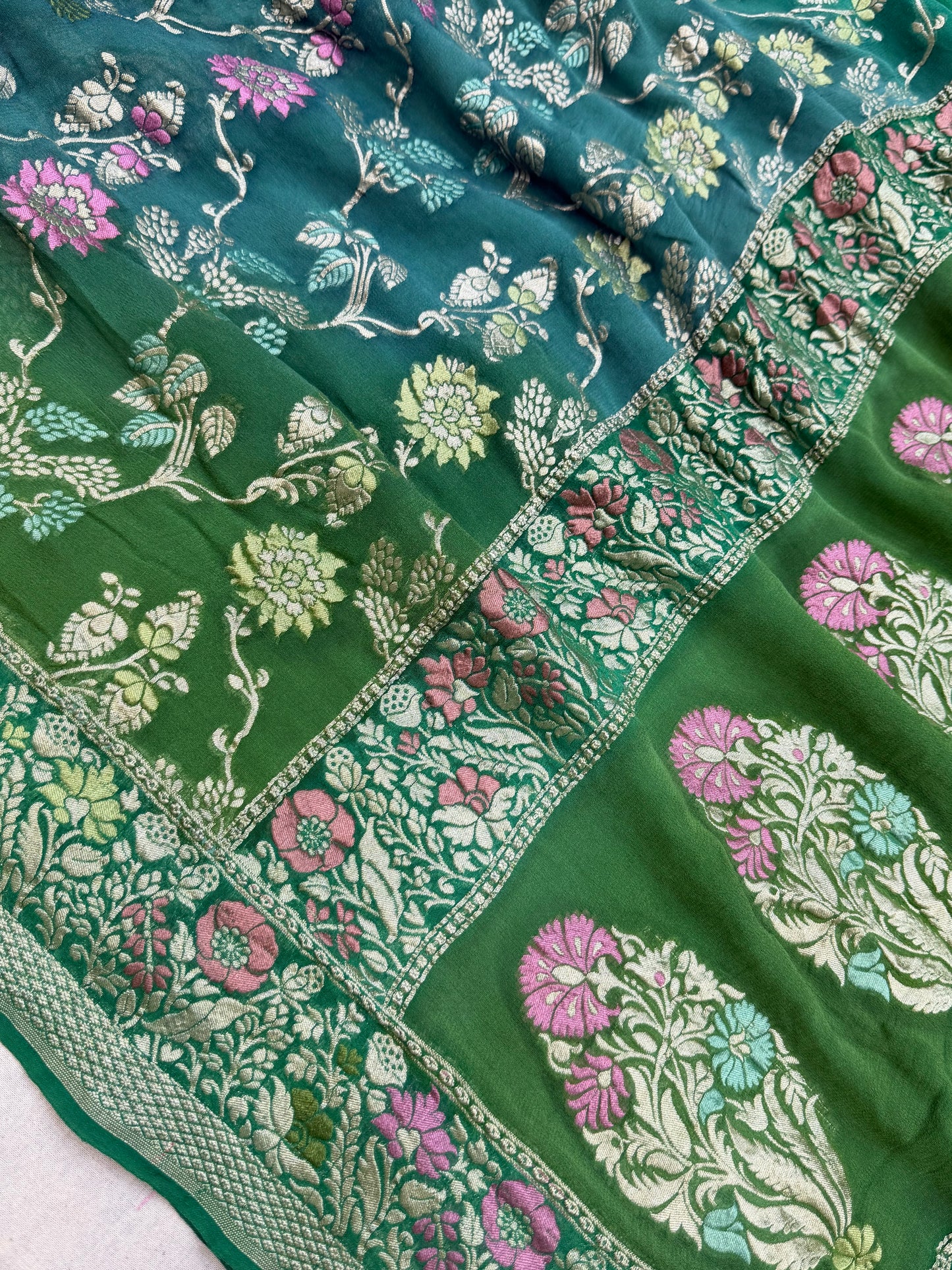 Khaddi Georgette Handloom Banarasi Saree - Gold Zari