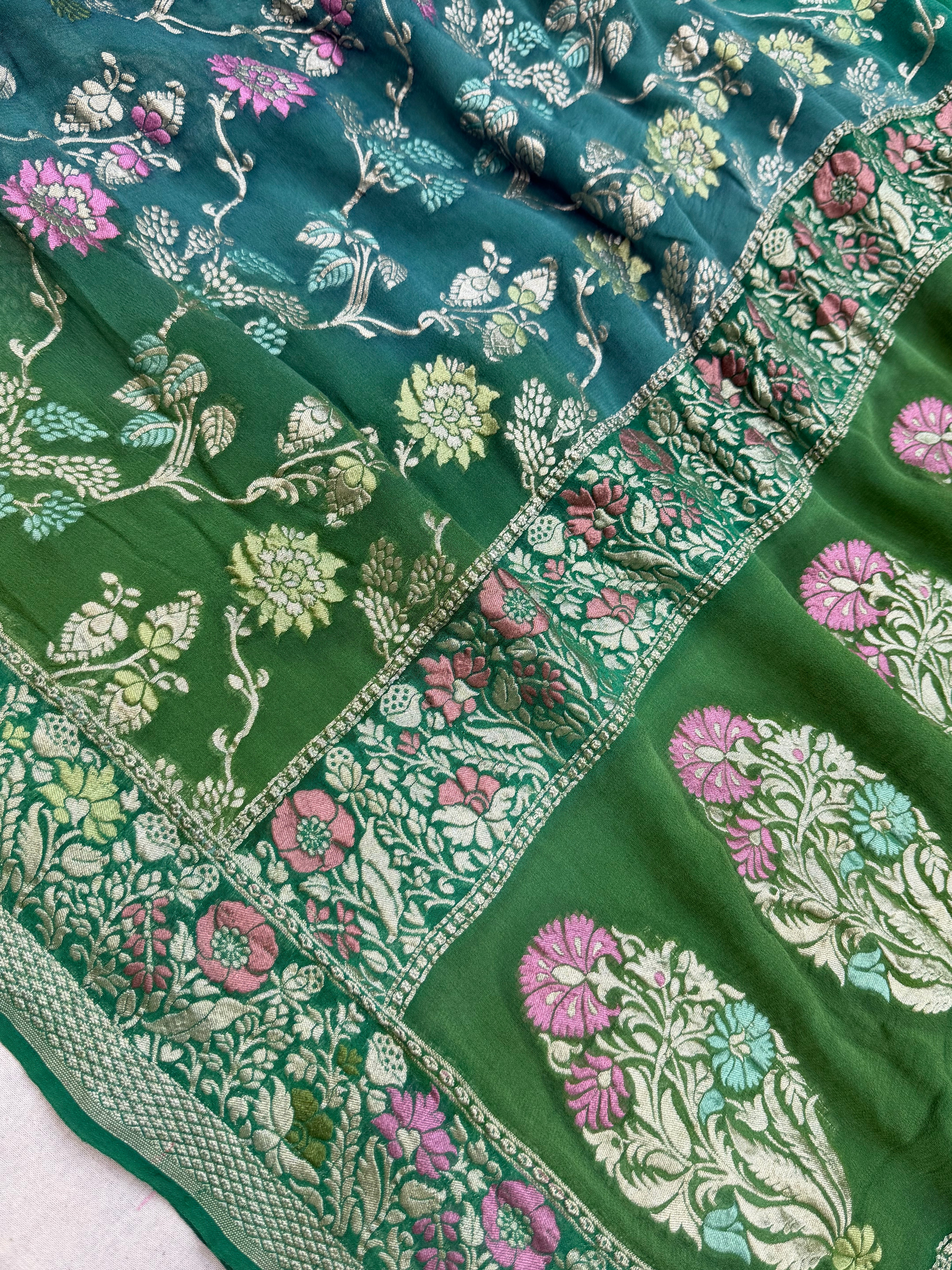 Khaddi Georgette Handloom Banarasi Saree - Gold Zari