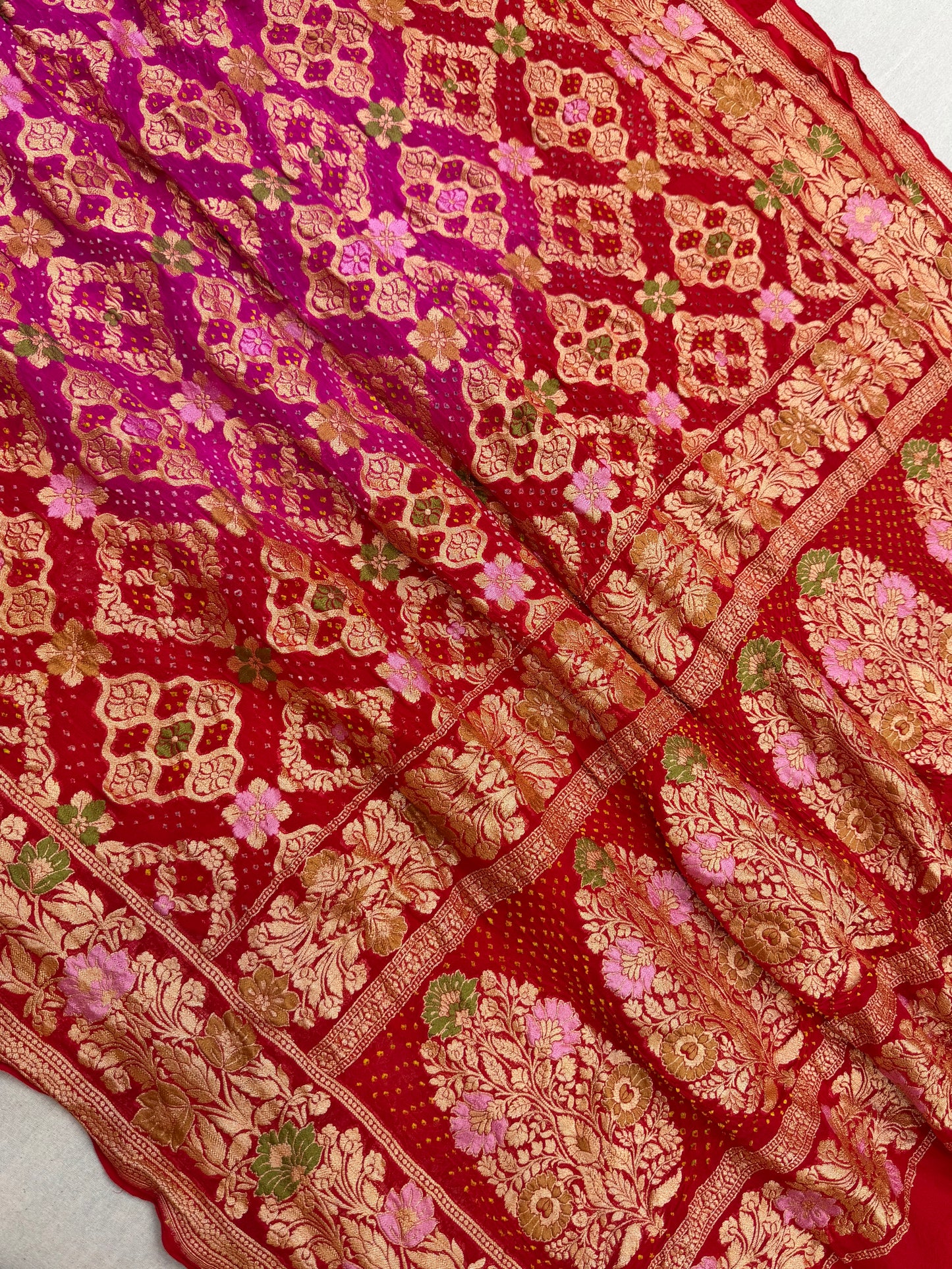 Pure Georgette Banarasi Bandhej Handloom Saree - Meenakari