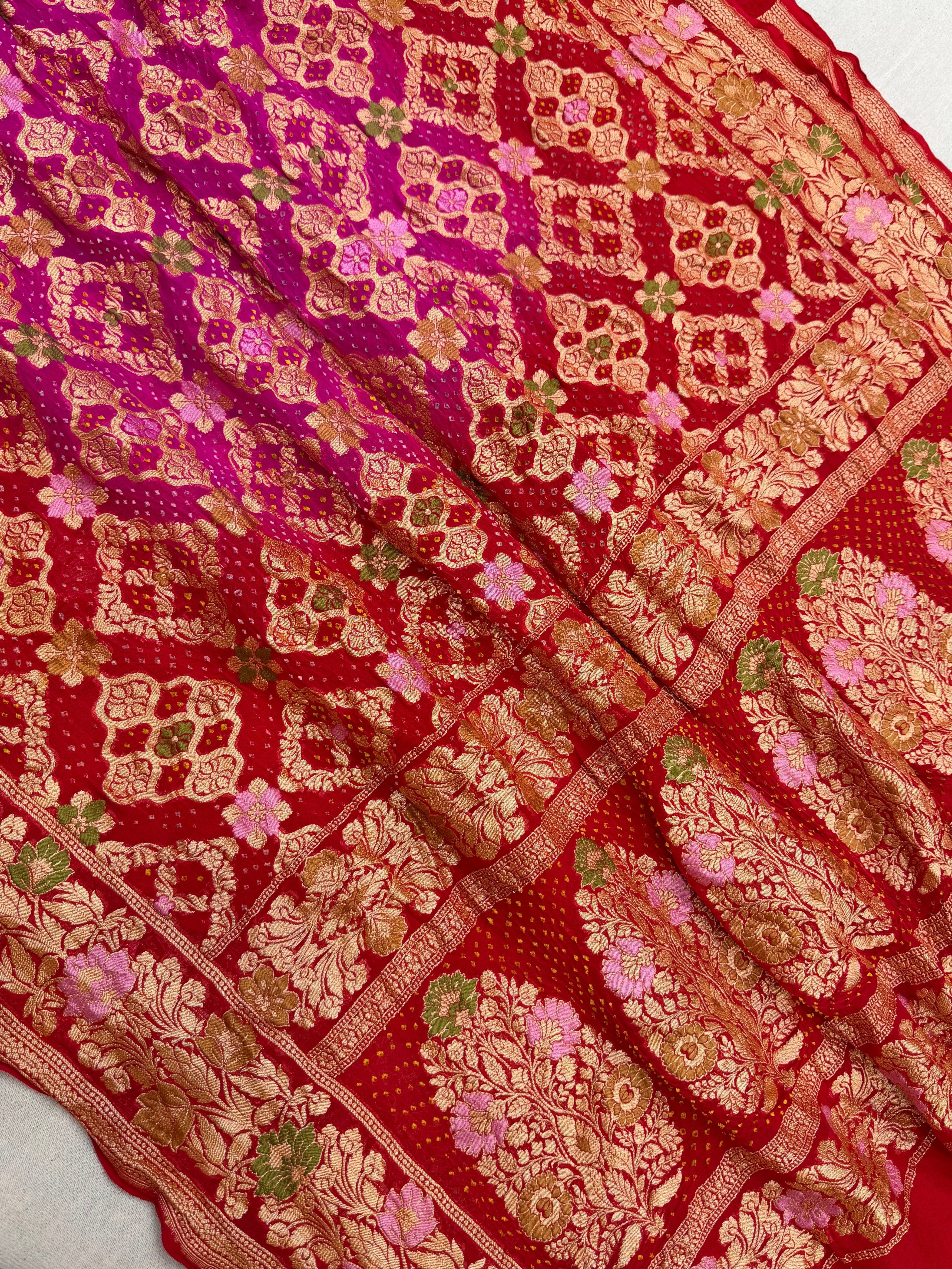 Pure Georgette Banarasi Bandhej Handloom Saree - Meenakari