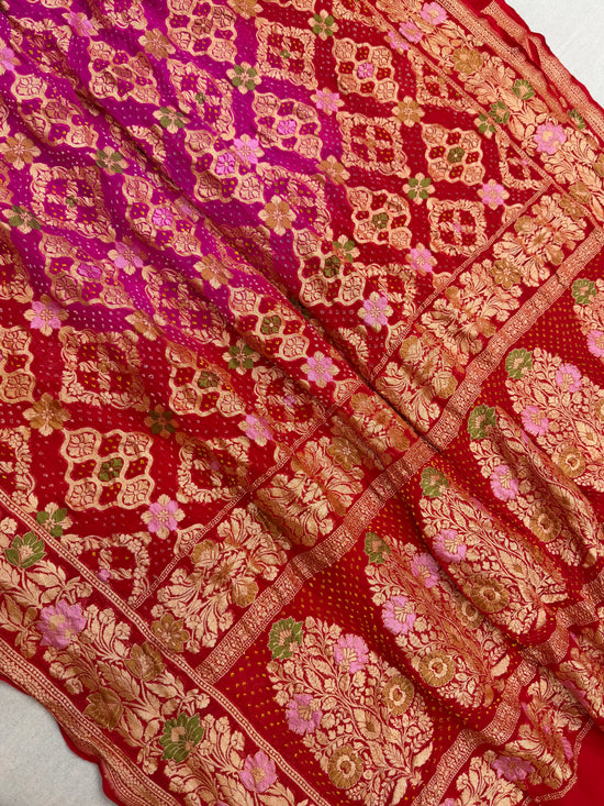 Pure Georgette Banarasi Bandhej Handloom Saree - Meenakari