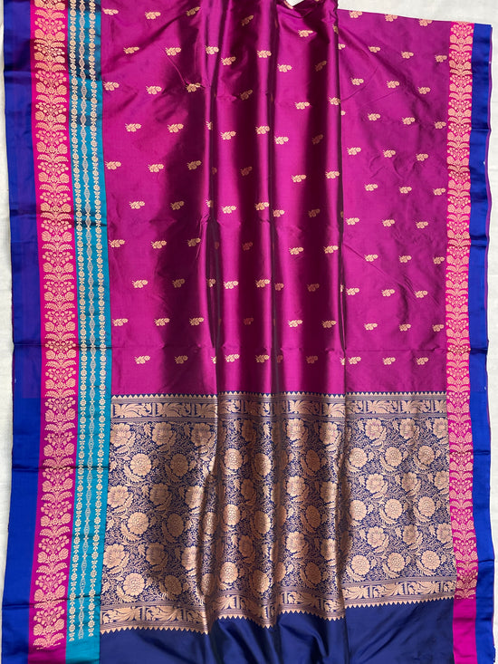 Pure Katan Silk Banarasi Handloom Saree - All over Kadua Buti