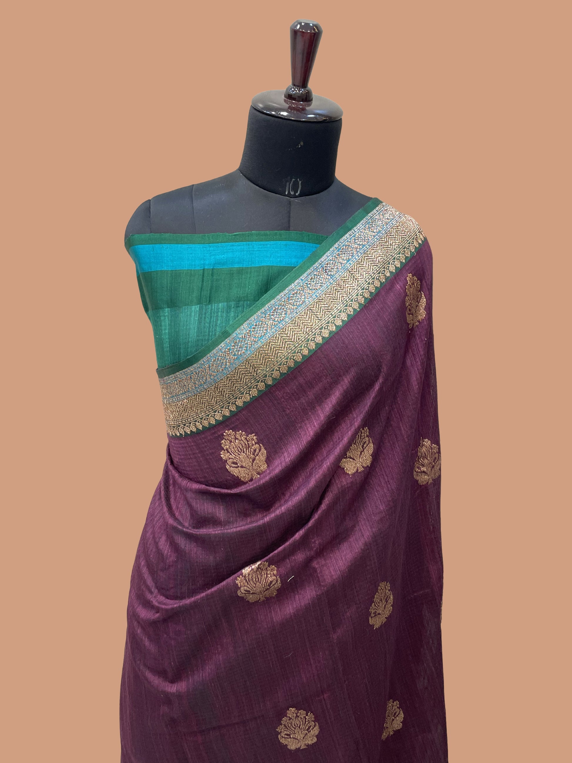 Pure Dupion Tusser Silk Handloom Banarasi Saree