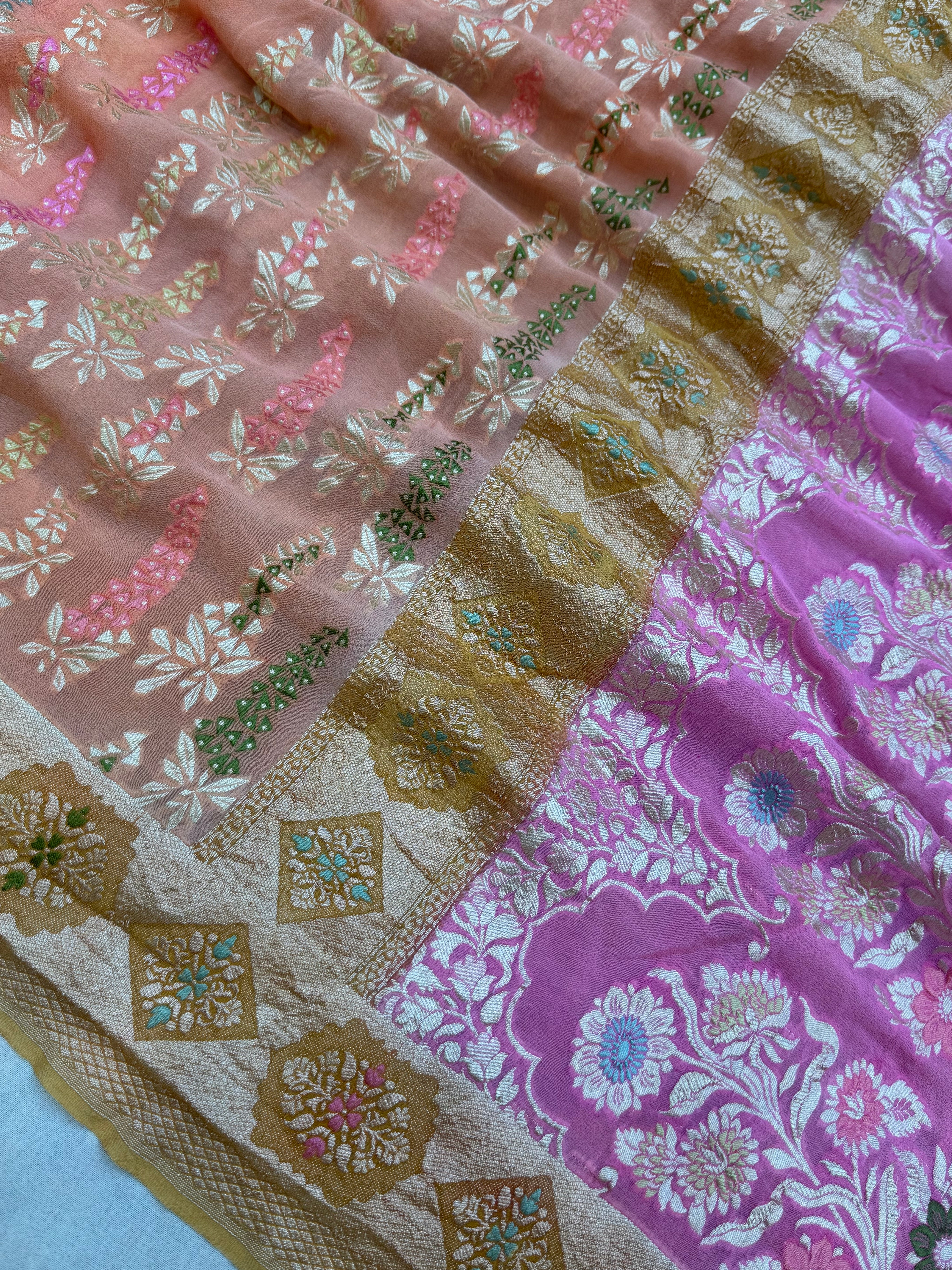 Khaddi Georgette Handloom Banarasi Saree - Gold Zari