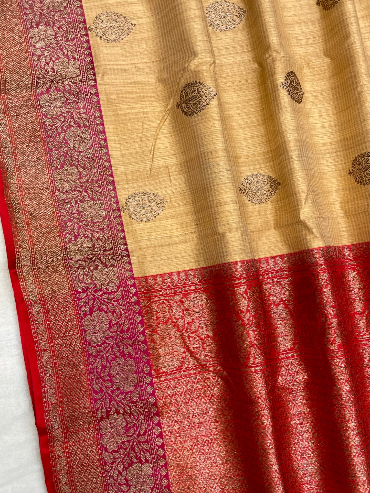Pure Dupion Tusser Silk Handloom Banarasi Saree