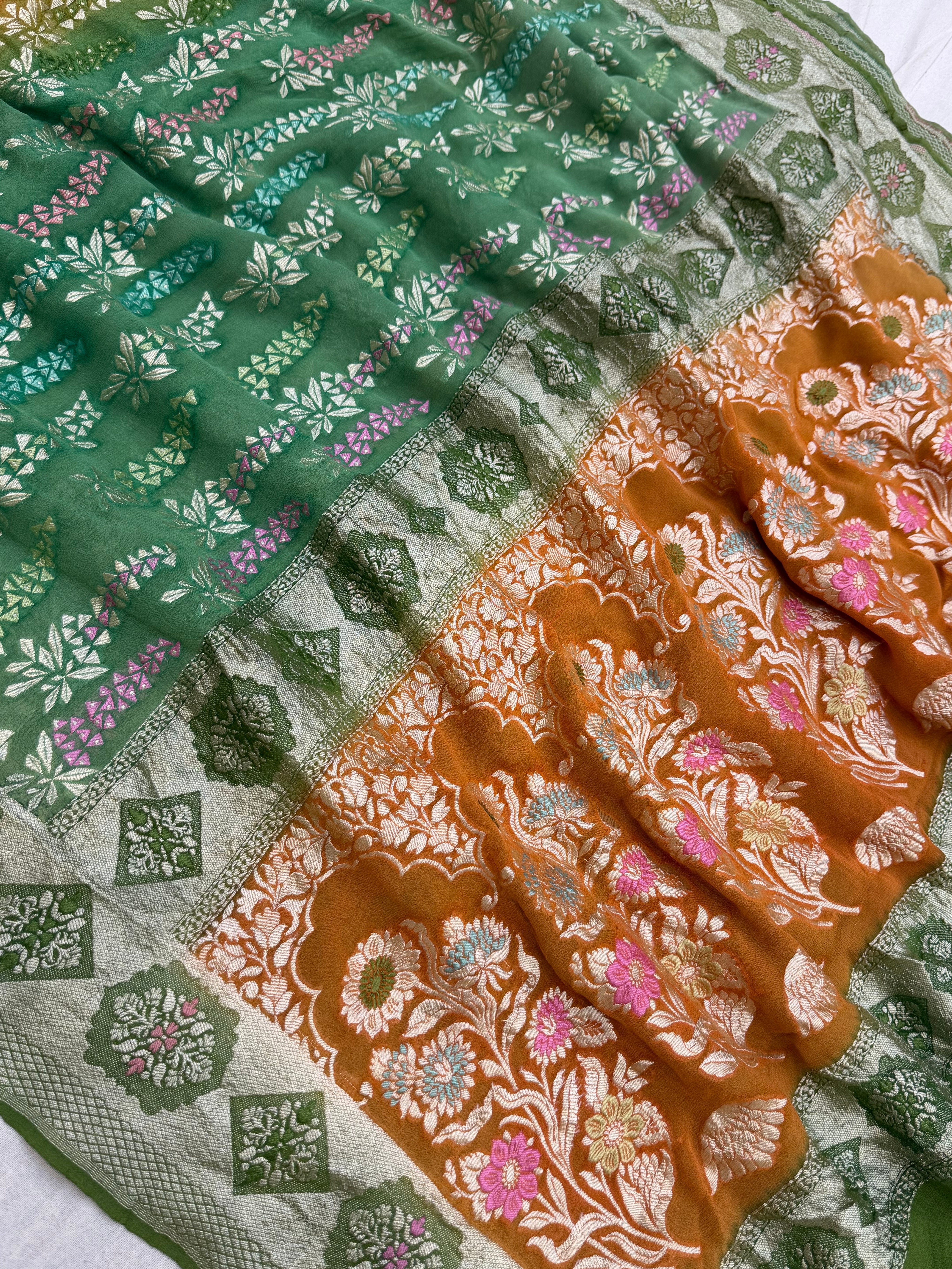 Khaddi Georgette Handloom Banarasi Saree - Gold Zari
