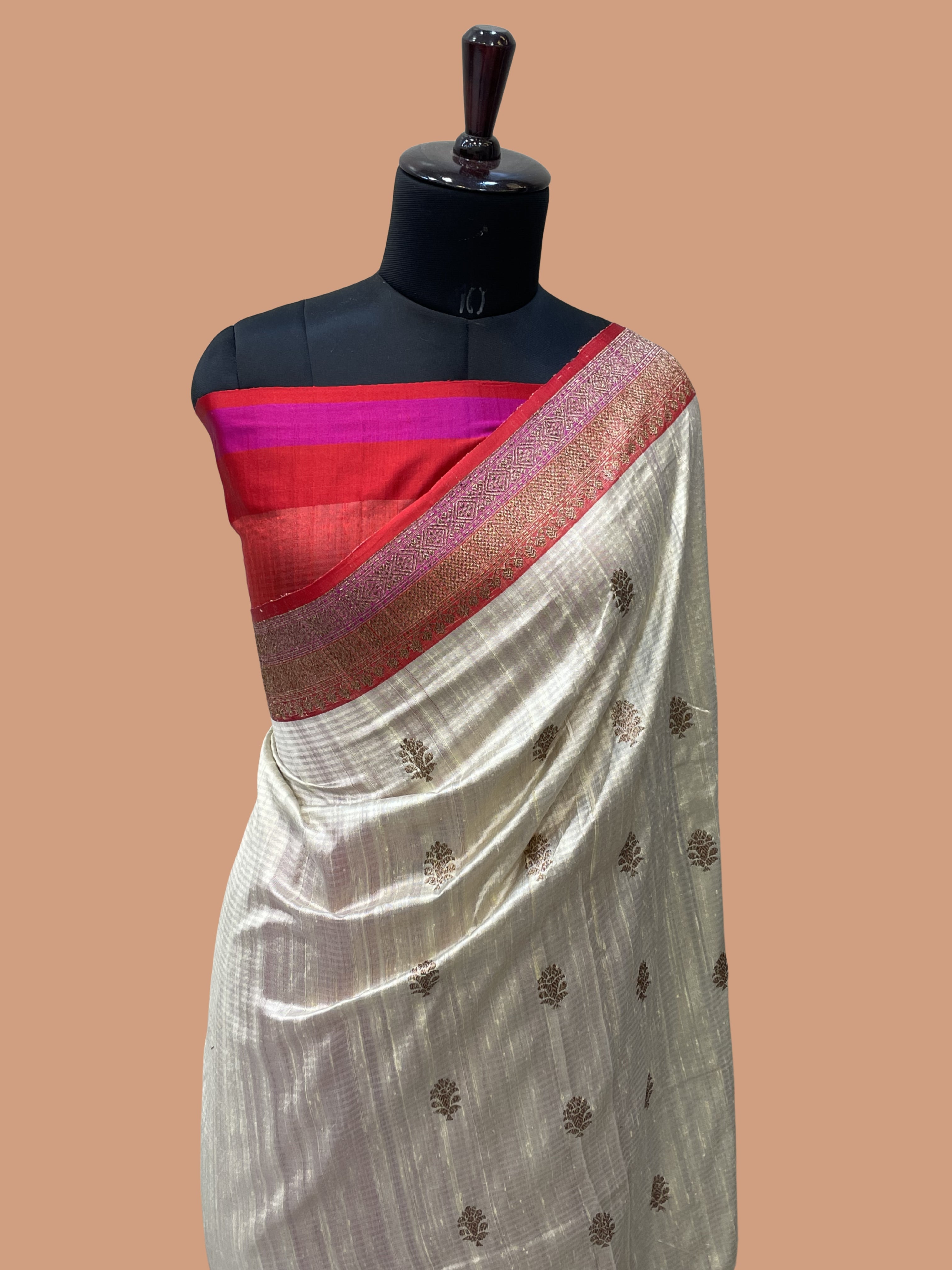 Pure Dupion Tusser Silk Handloom Banarasi Saree