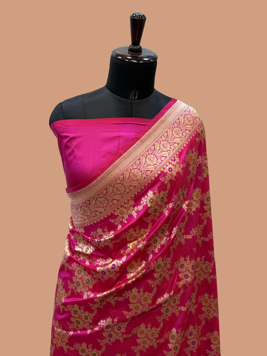 Rani Color Pure Silk Handloom Banarasi Saree - All Over Buta work with Meenakari