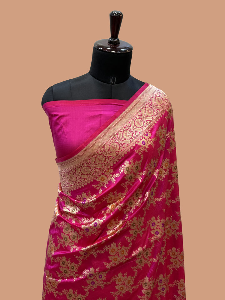 Rani Color Pure Silk Handloom Banarasi Saree - All Over Buta work with Meenakari