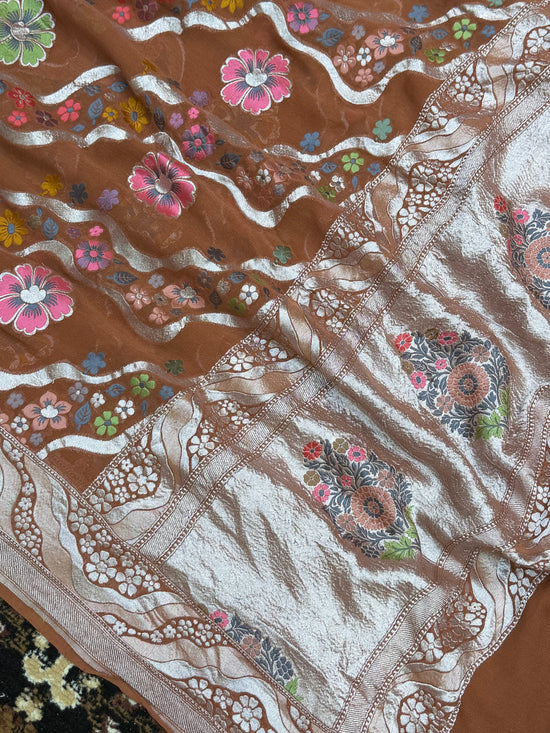 Brown Color Khaddi Georgette Banarasi Saree