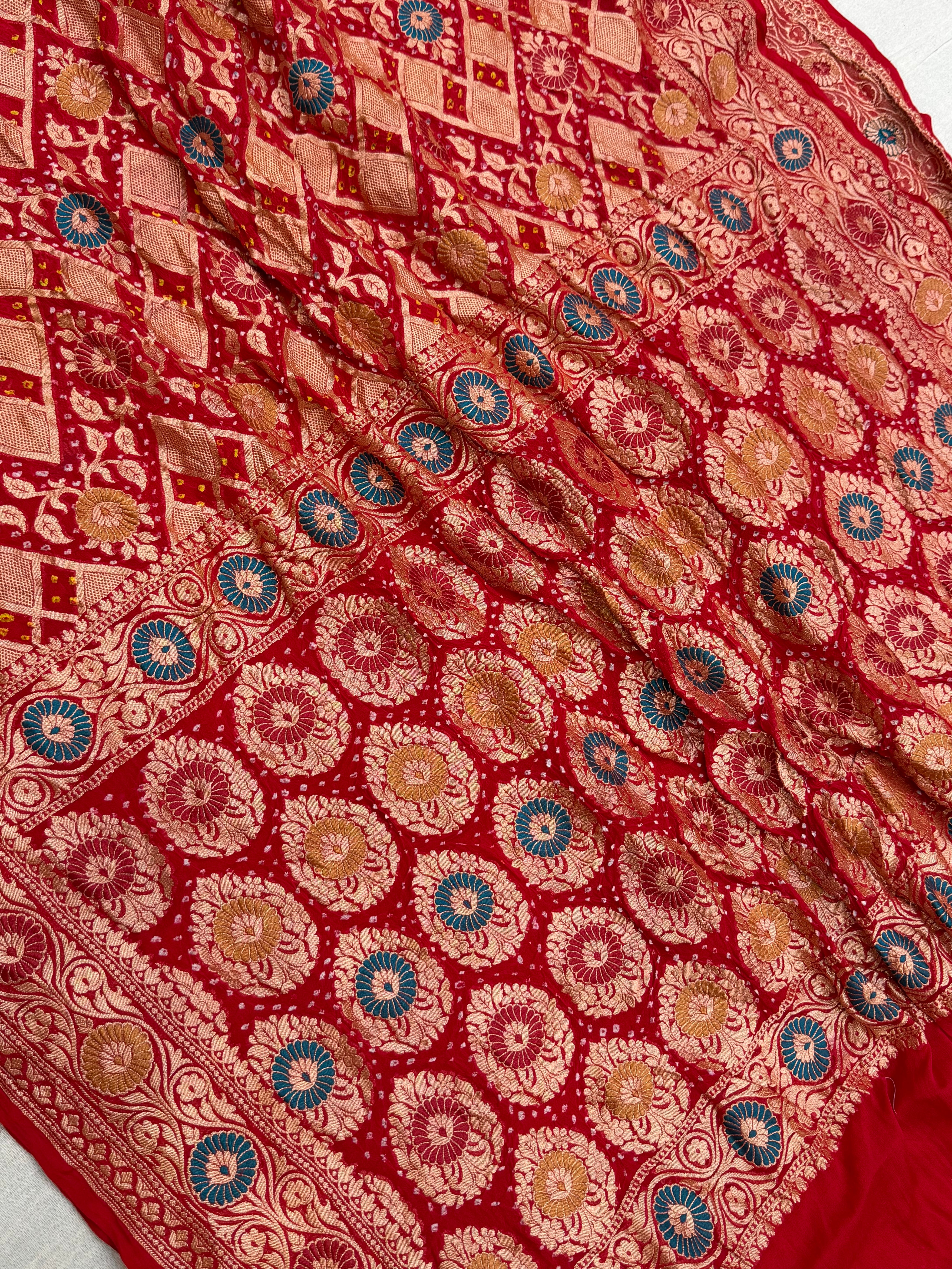 Pure Georgette Banarasi Bandhej Handloom Saree - Meenakari