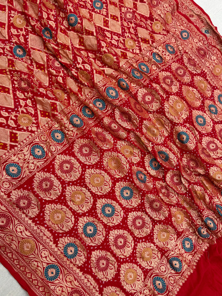 Pure Georgette Banarasi Bandhej Handloom Saree - Meenakari
