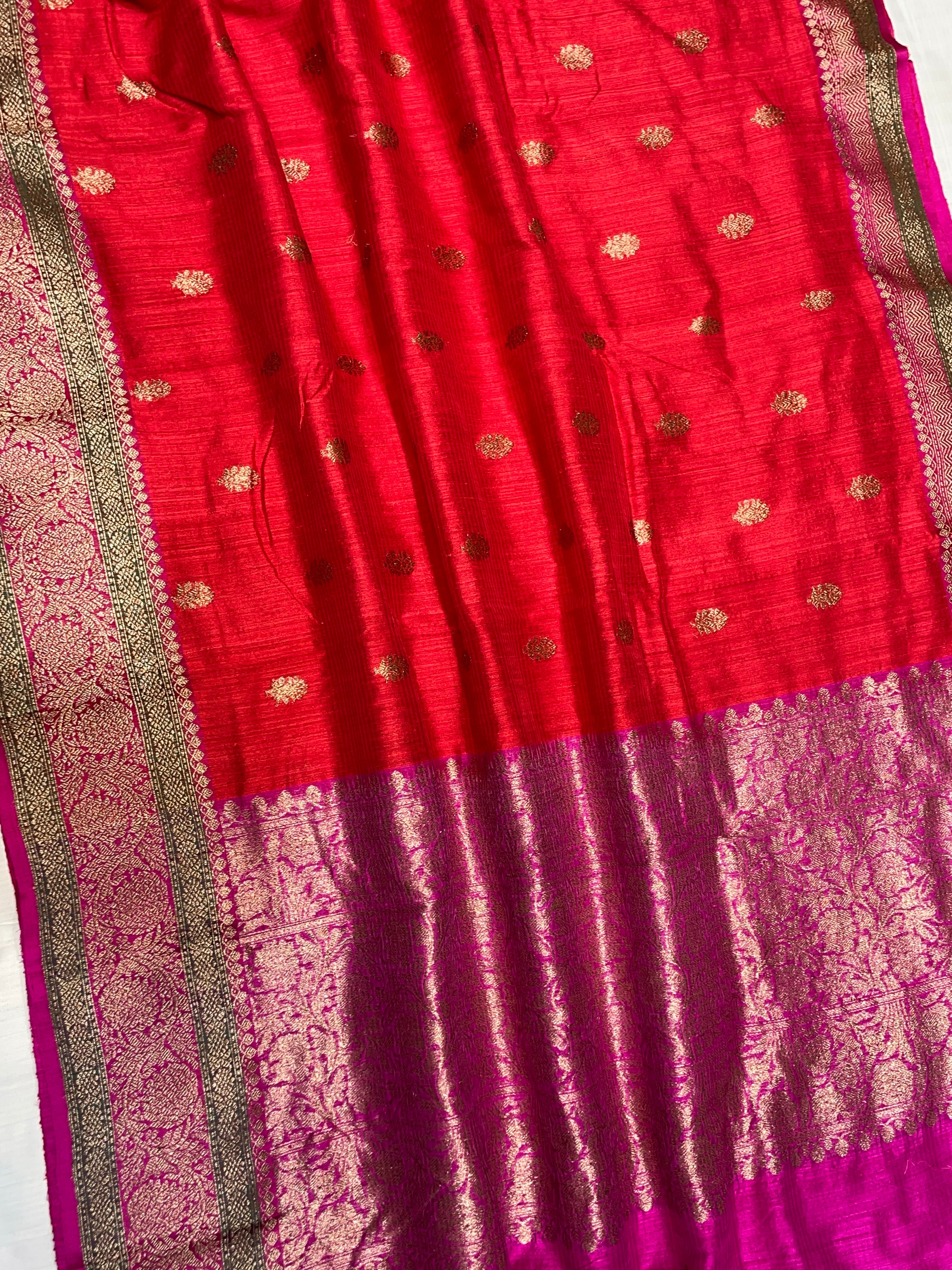 Pure Dupion Tusser Silk Handloom Banarasi Saree
