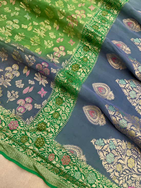 Khaddi Georgette Handloom Banarasi Saree - Gold Zari