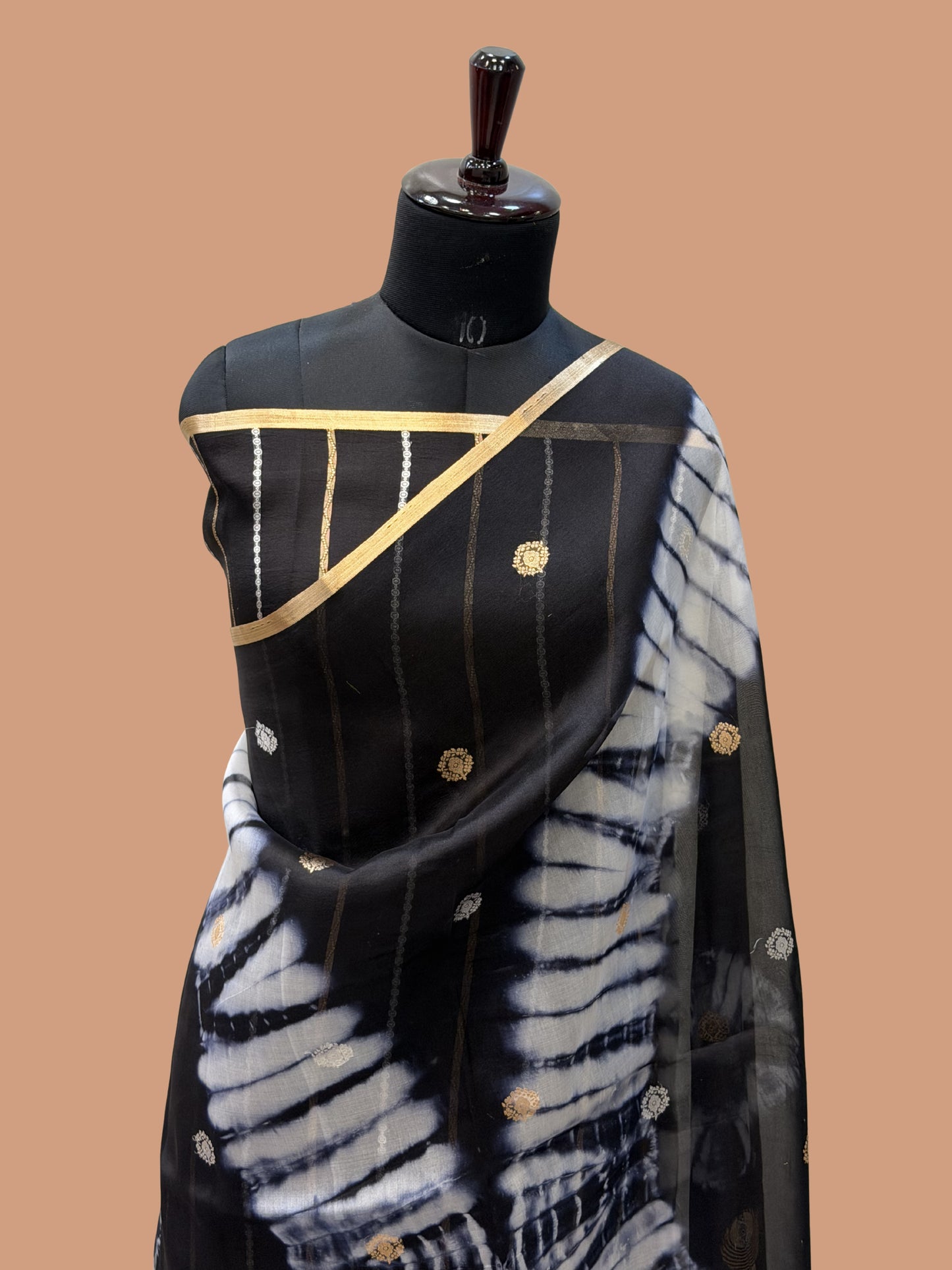 Black Color Pure Organza Handloom Banarasi Saree with Japanese Shibori Dye
