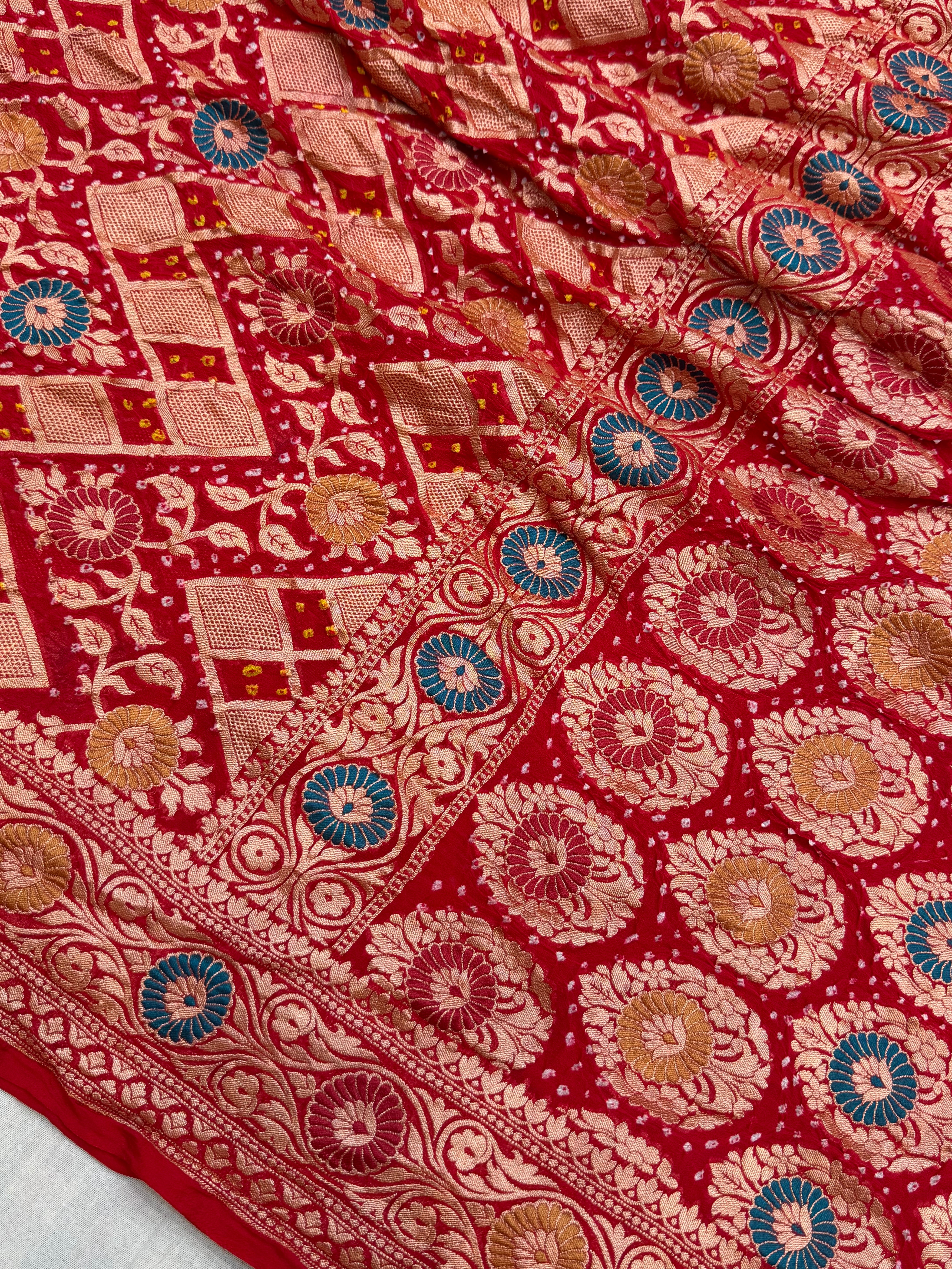 Pure Georgette Banarasi Bandhej Handloom Saree - Meenakari