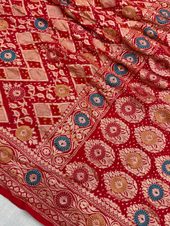 Pure Georgette Banarasi Bandhej Handloom Saree - Meenakari