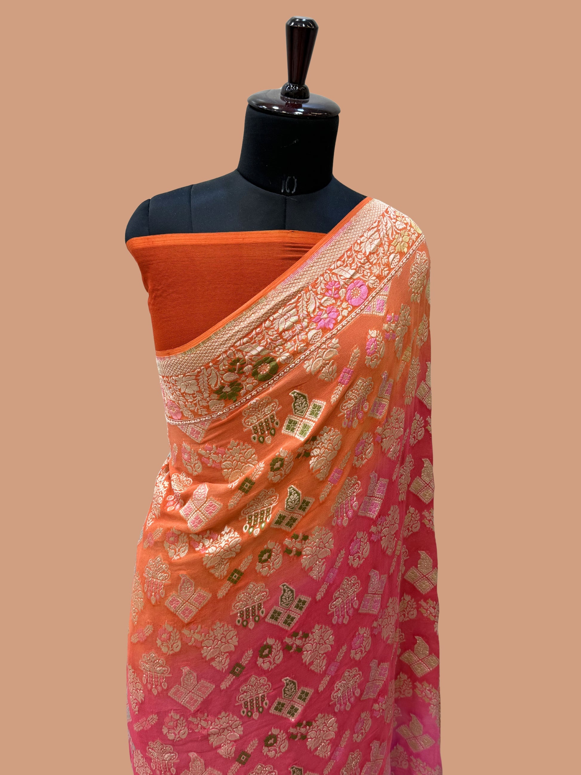 Khaddi Georgette Handloom Banarasi Saree - Gold Zari