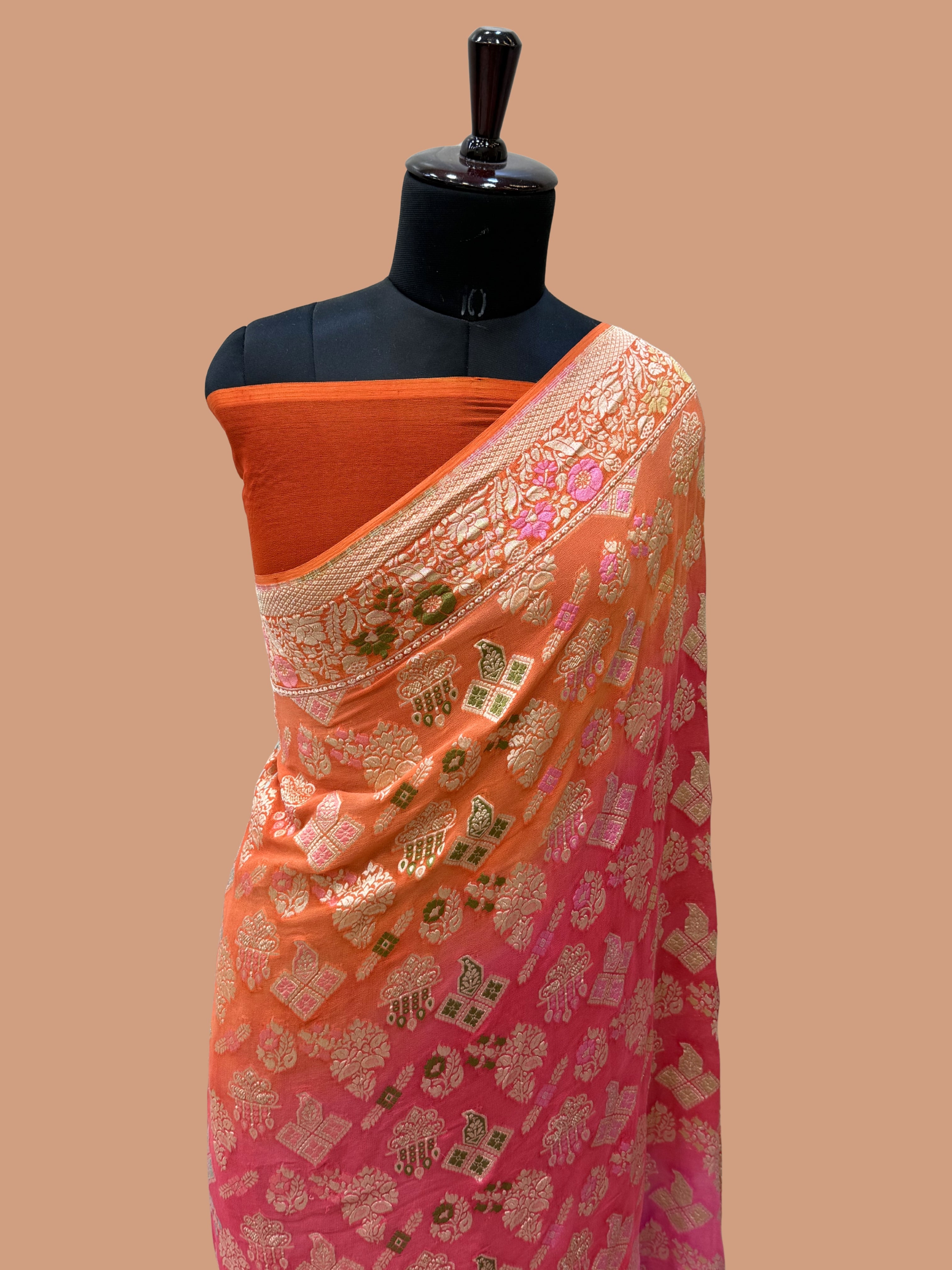 Khaddi Georgette Handloom Banarasi Saree - Gold Zari