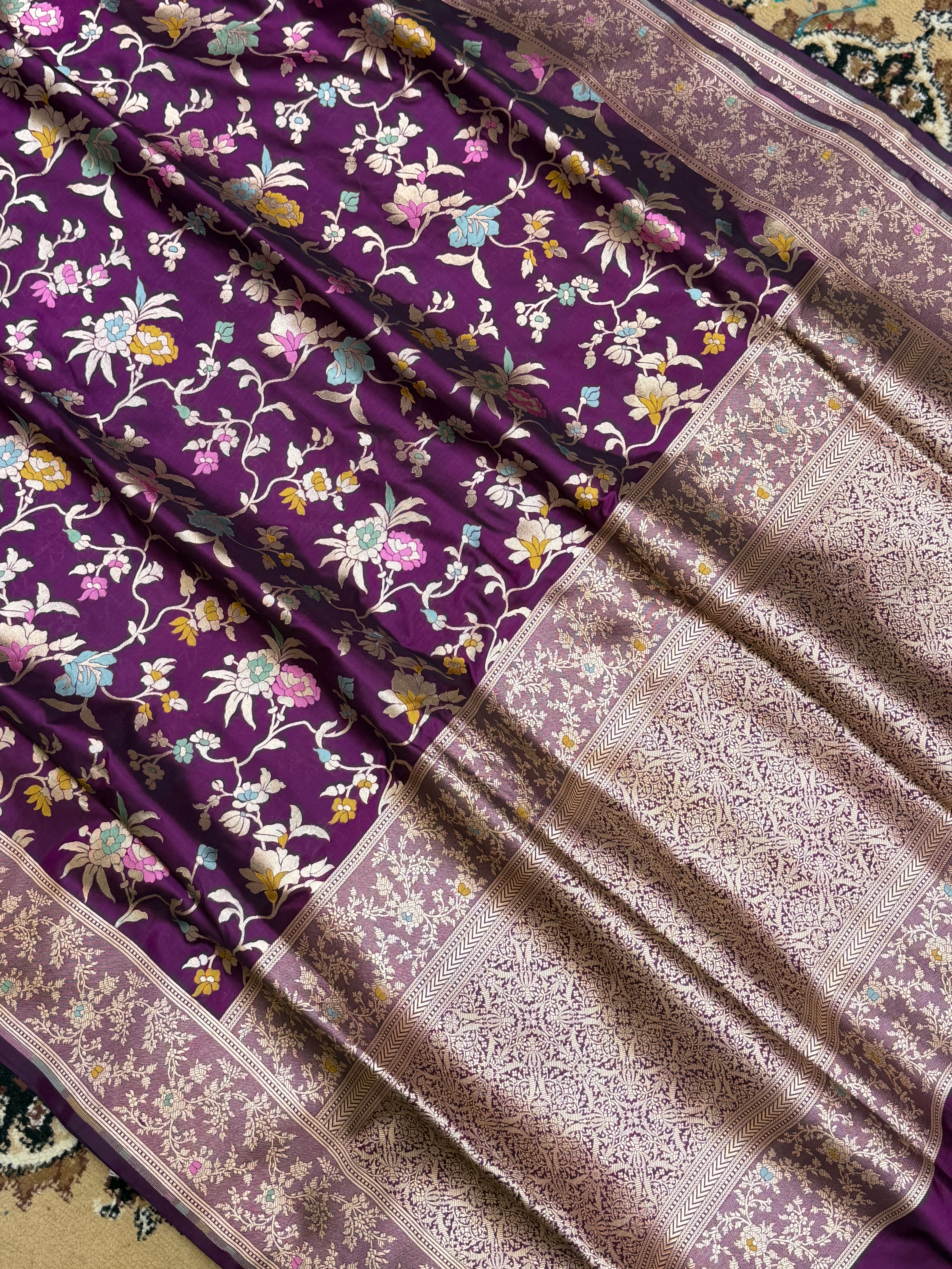 Magenta Color Pure Katan Katan Silk Handloom Banarasi Saree - All Over Jaal Work with Meenakari