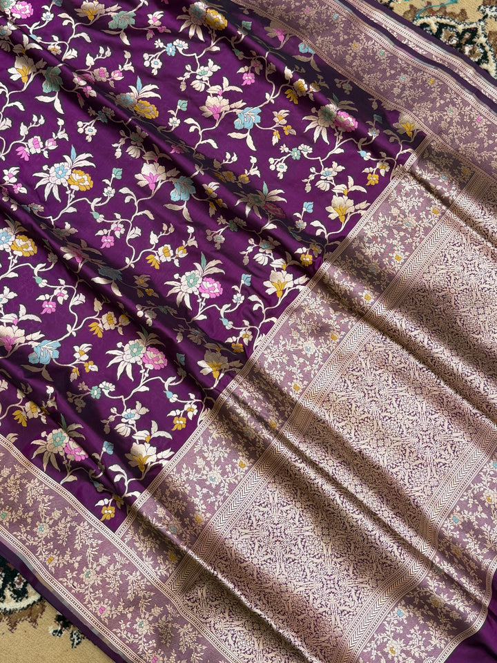 Magenta Color Pure Katan Katan Silk Handloom Banarasi Saree - All Over Jaal Work with Meenakari