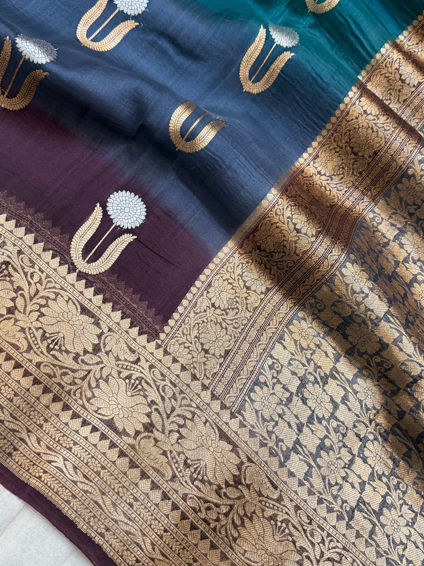 Multi Color Pure Kora Silk Handloom Banarasi Saree - All Over Buta  Work