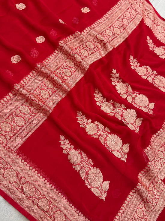 Pure Georgette Handloom Banarasi Saree - Gold Zari