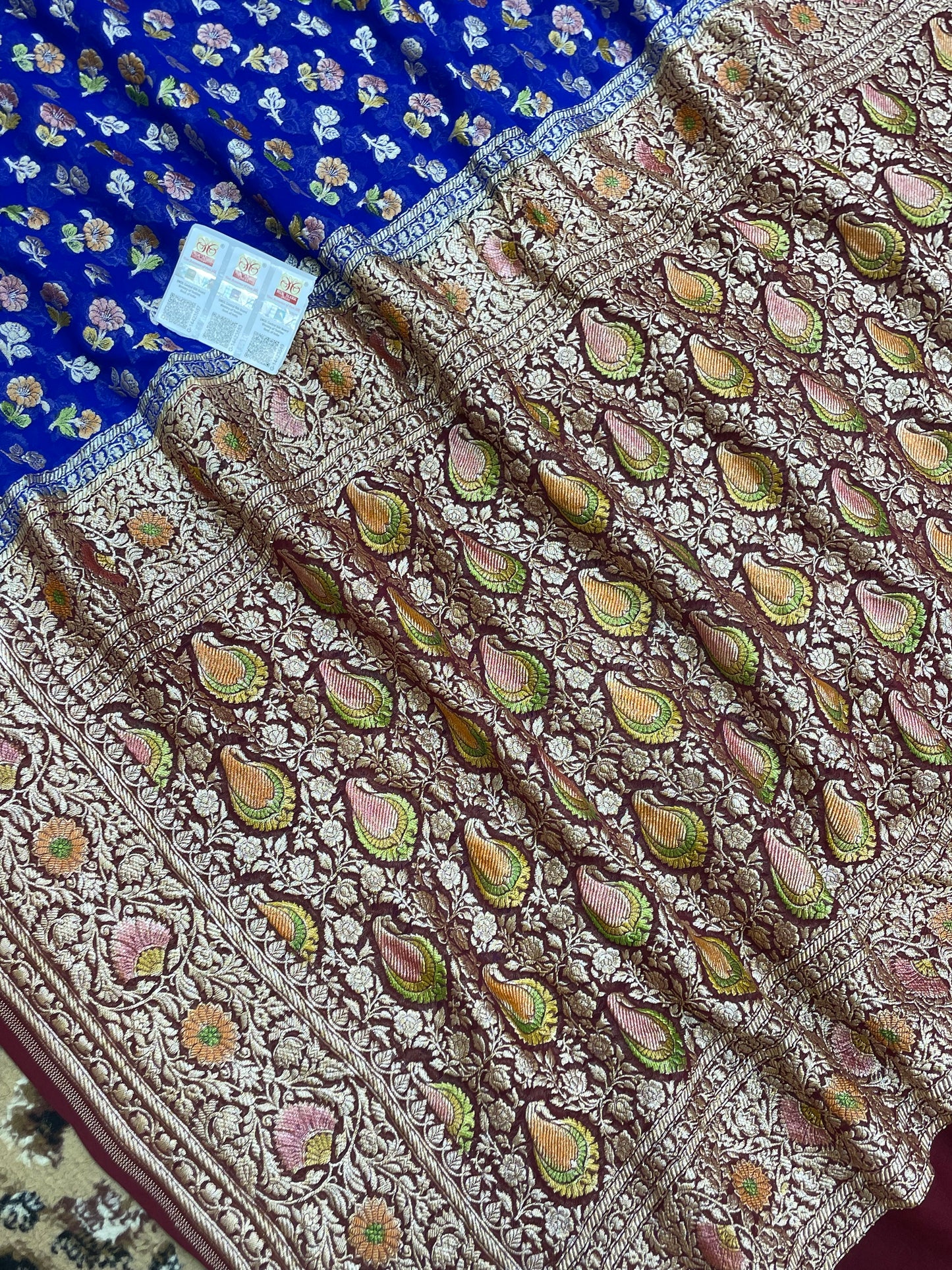 Royal Blue Color Khaddi Georgette Banarasi Saree - All Over Buti Work with Meenakari