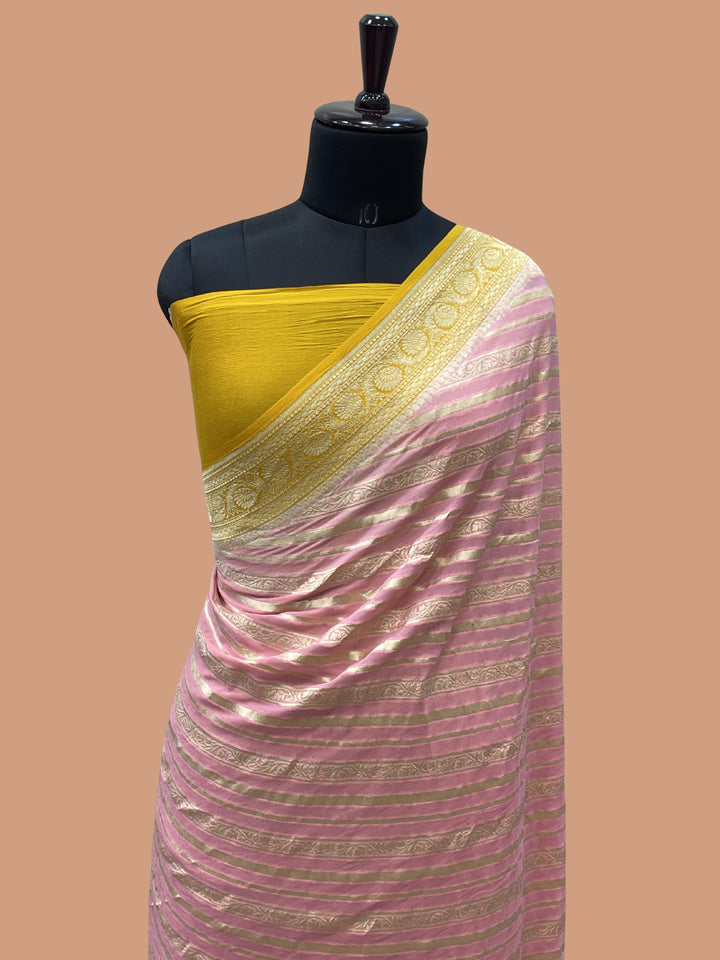 Pink color khaddi Georgette Banarasi Saree - All Over Aada jaal Work with water zari