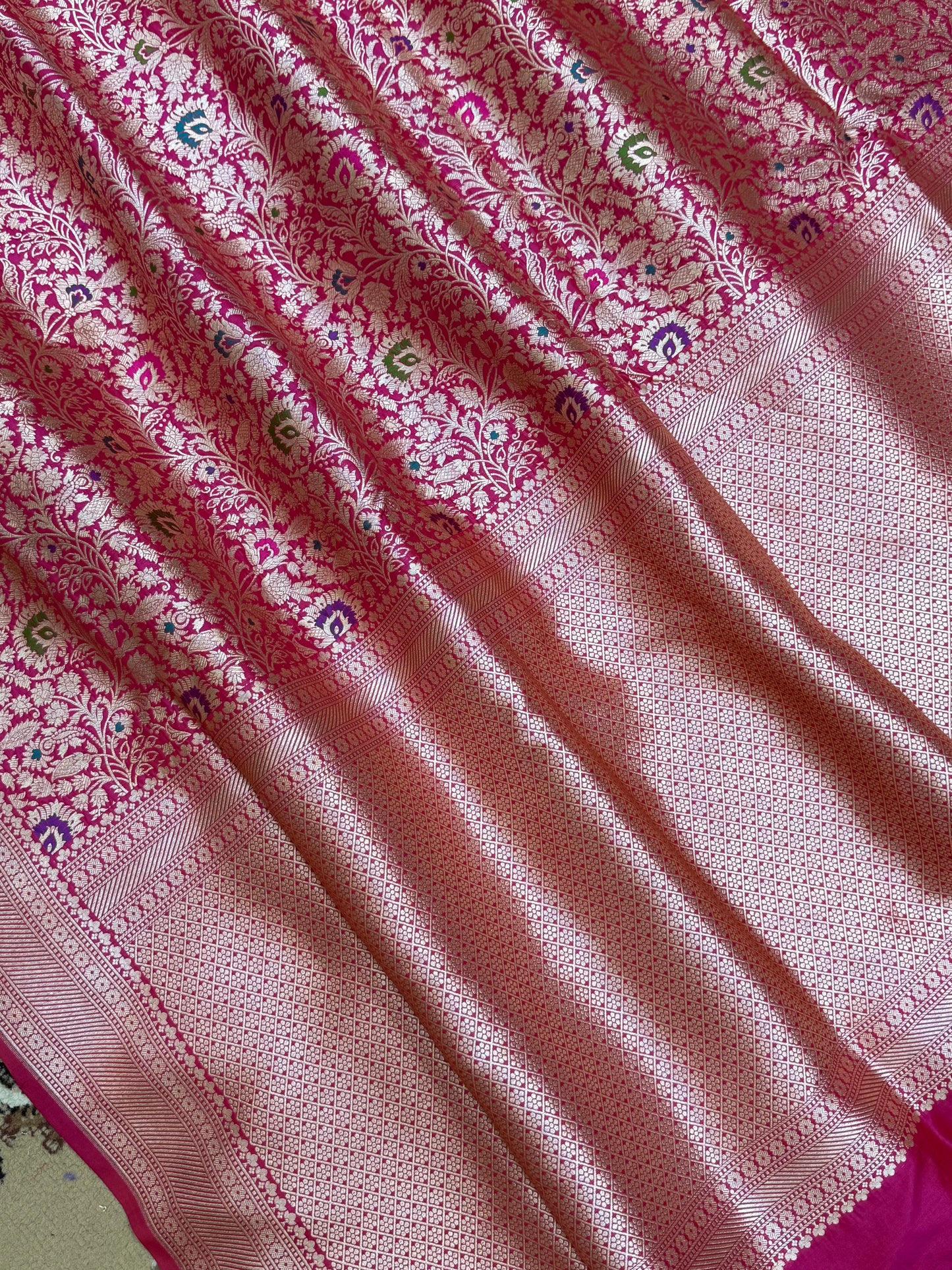 Rani Color Pure Silk Handloom Banarasi Saree - All Over tanchui work With Meenakari