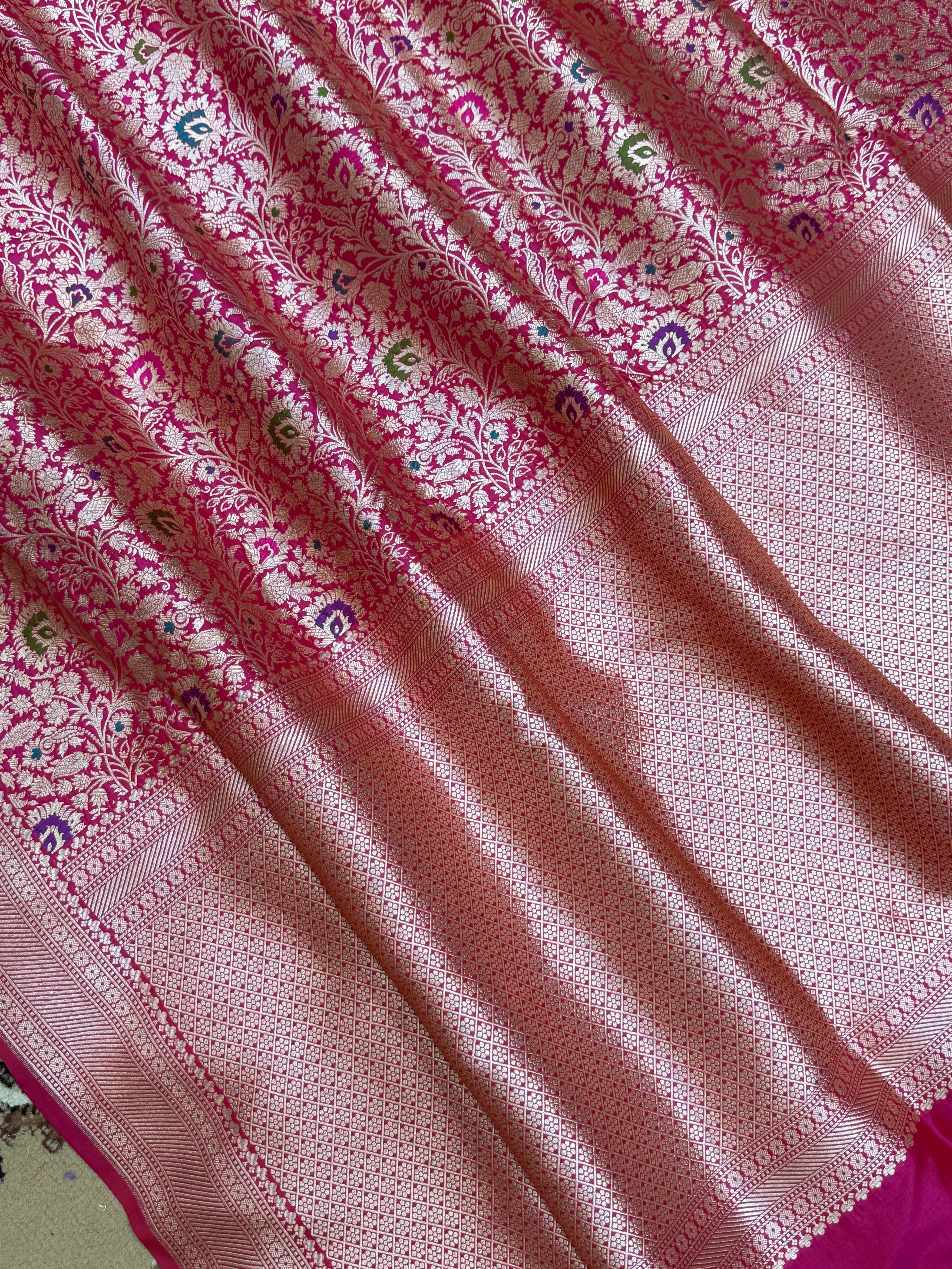 Rani Color Pure Silk Handloom Banarasi Saree - All Over tanchui work With Meenakari
