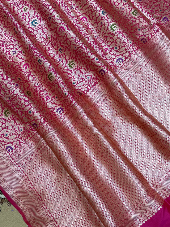 Rani Color Pure Silk Handloom Banarasi Saree - All Over tanchui work With Meenakari