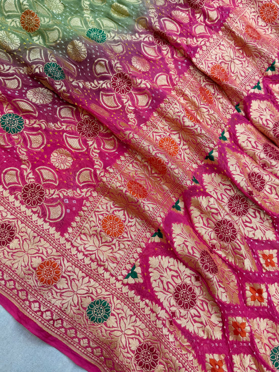 Pure Georgette Banarasi Bandhej Handloom Saree - Meenakari