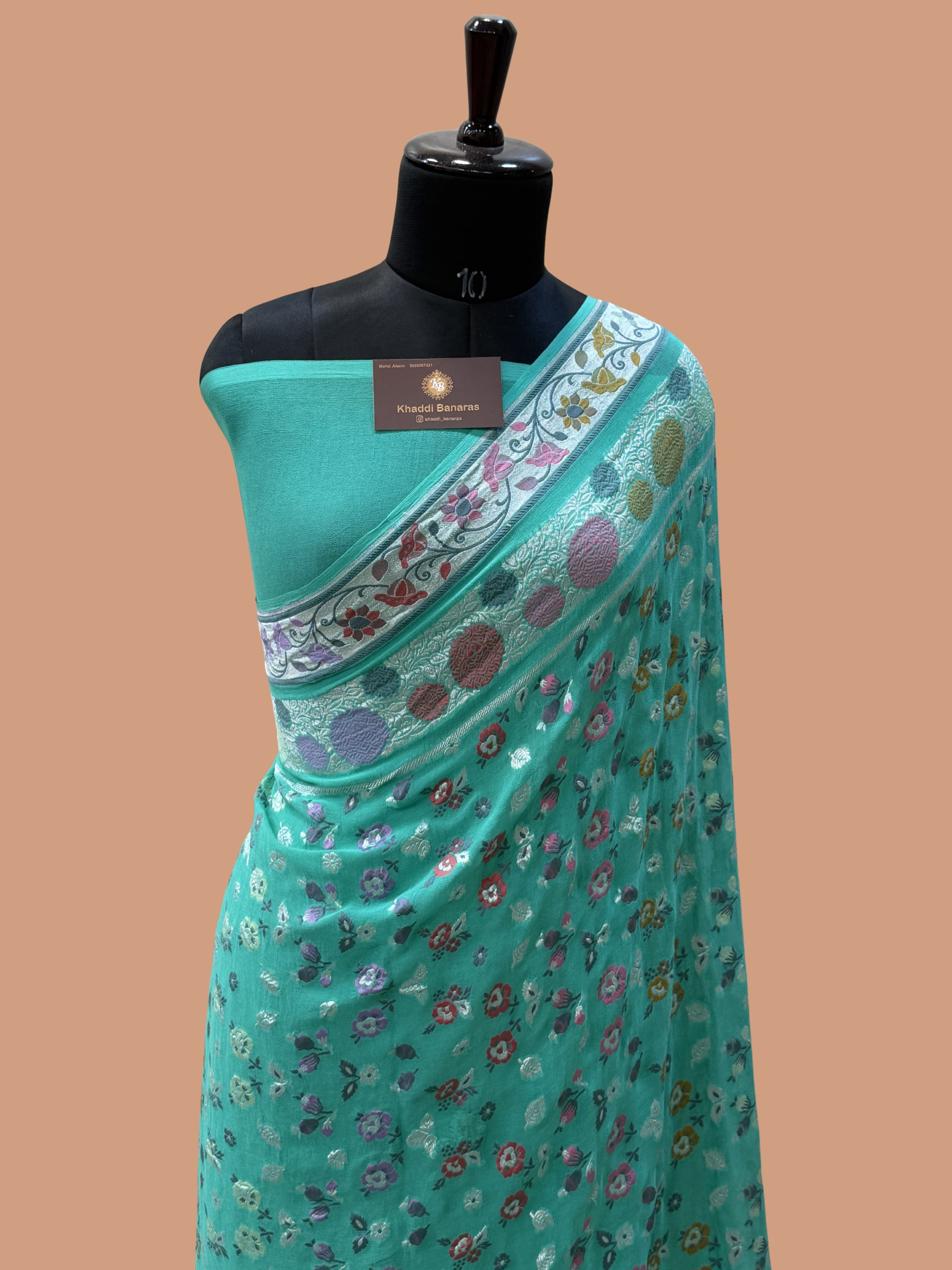 Sea Green Khaddi Georgette Banarasi Saree
