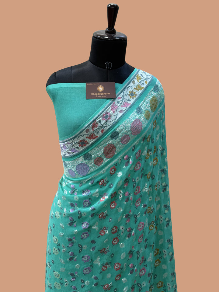 Sea Green Khaddi Georgette Banarasi Saree