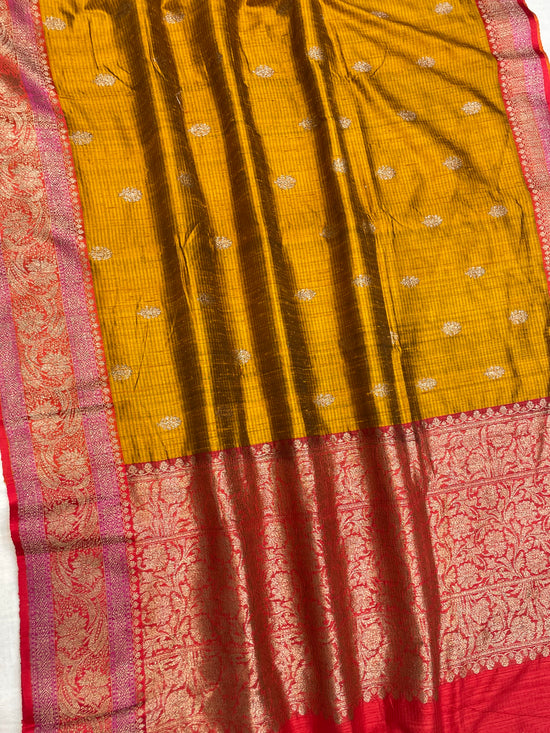 Pure Dupion Tusser Silk Handloom Banarasi Saree