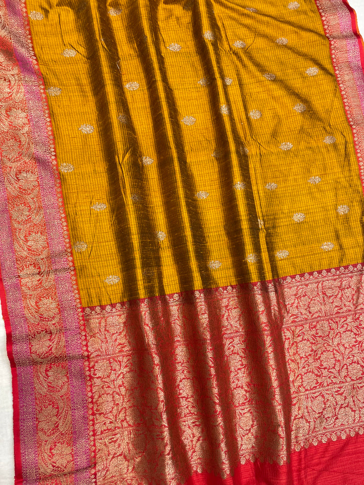 Pure Dupion Tusser Silk Handloom Banarasi Saree