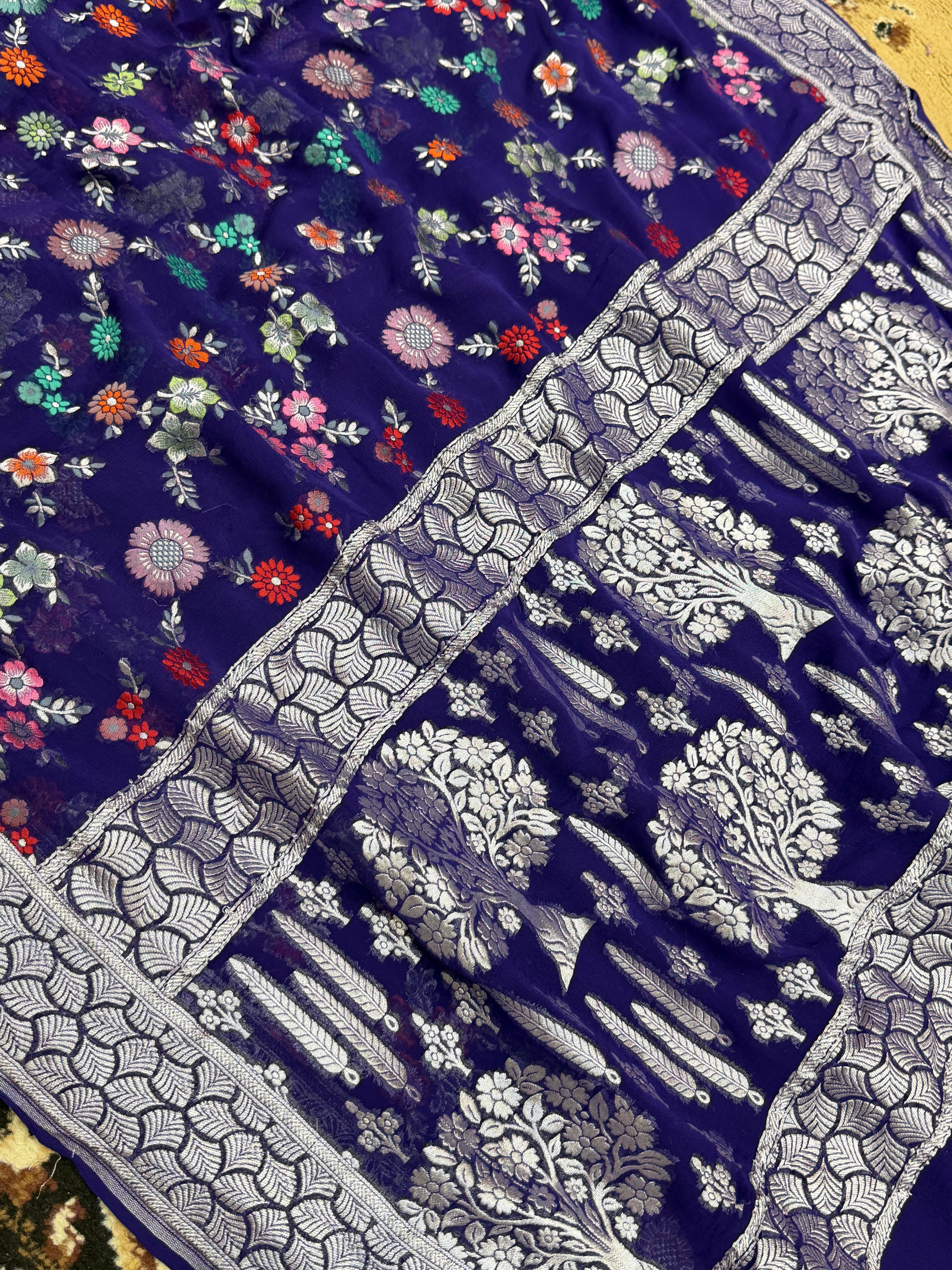 Navy Blue Khaddi Georgette Banarasi