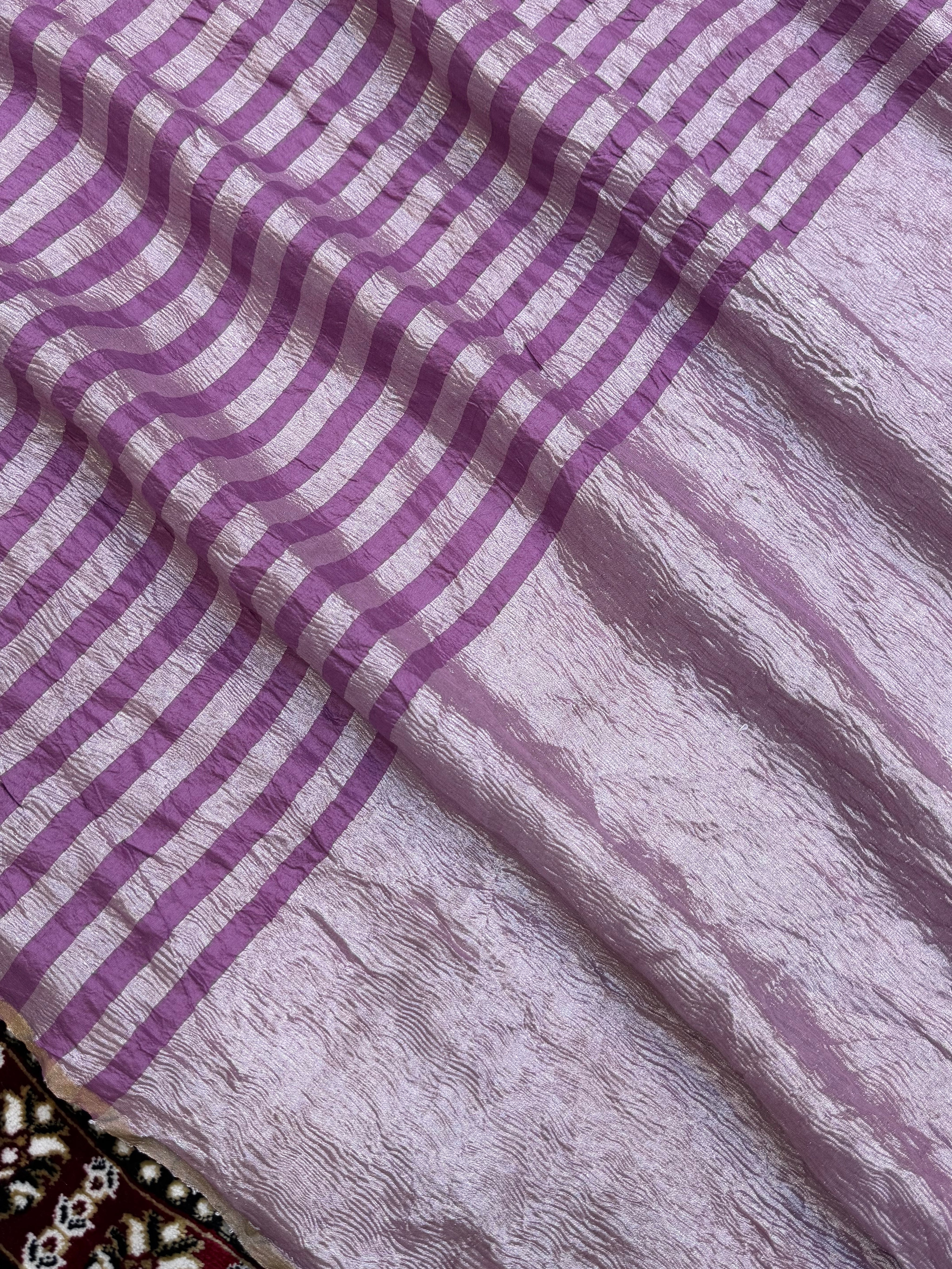 Pink Color Chiniya Tissue  Silk Banarasi Saree with Stripe Design