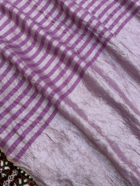 Pink Color Chiniya Tissue  Silk Banarasi Saree with Stripe Design
