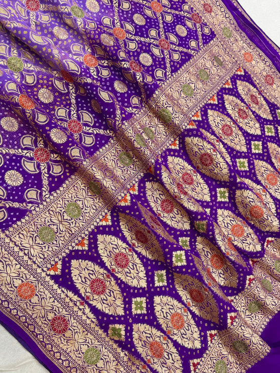 Pure Georgette Banarasi Bandhej Handloom Saree - Meenakari