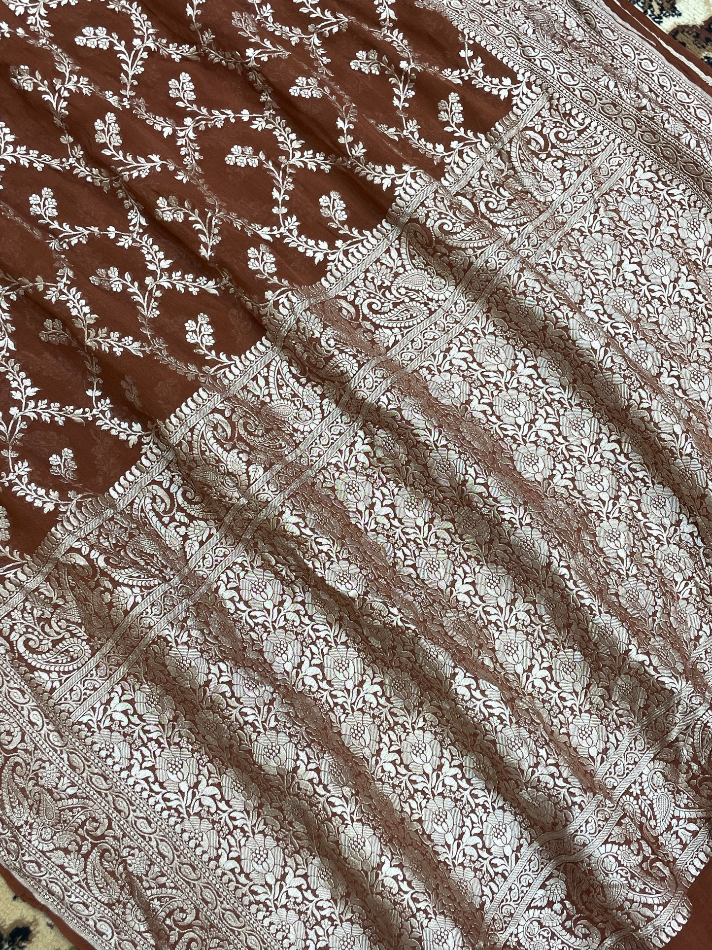 Brown Color Khaddi Georgette Banarasi saree - all over jaal work with water zari