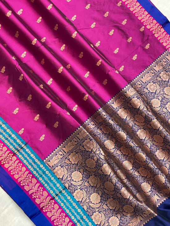 Pure Katan Silk Banarasi Handloom Saree - All over Kadua Buti