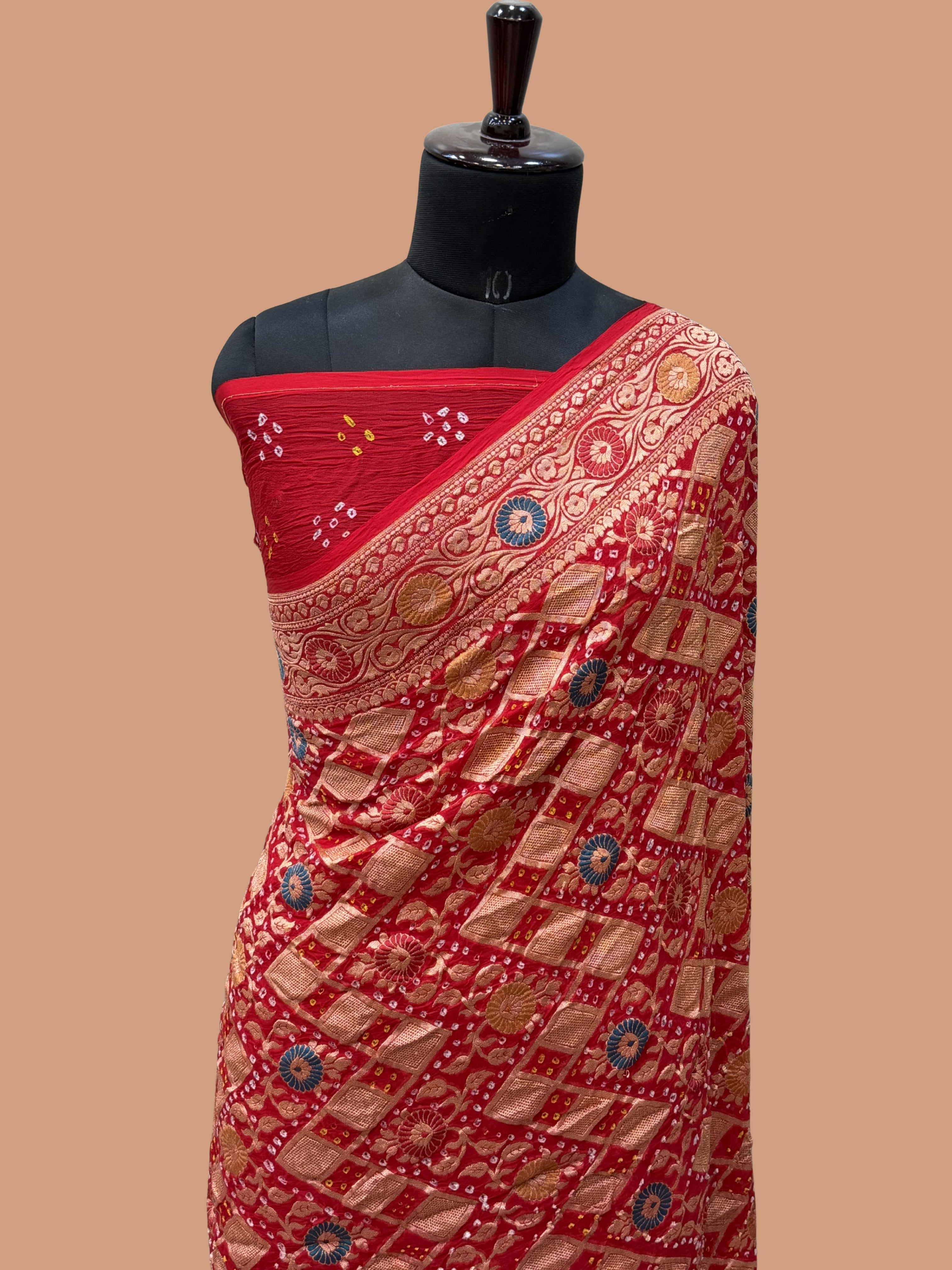 Pure Georgette Banarasi Bandhej Handloom Saree - Meenakari
