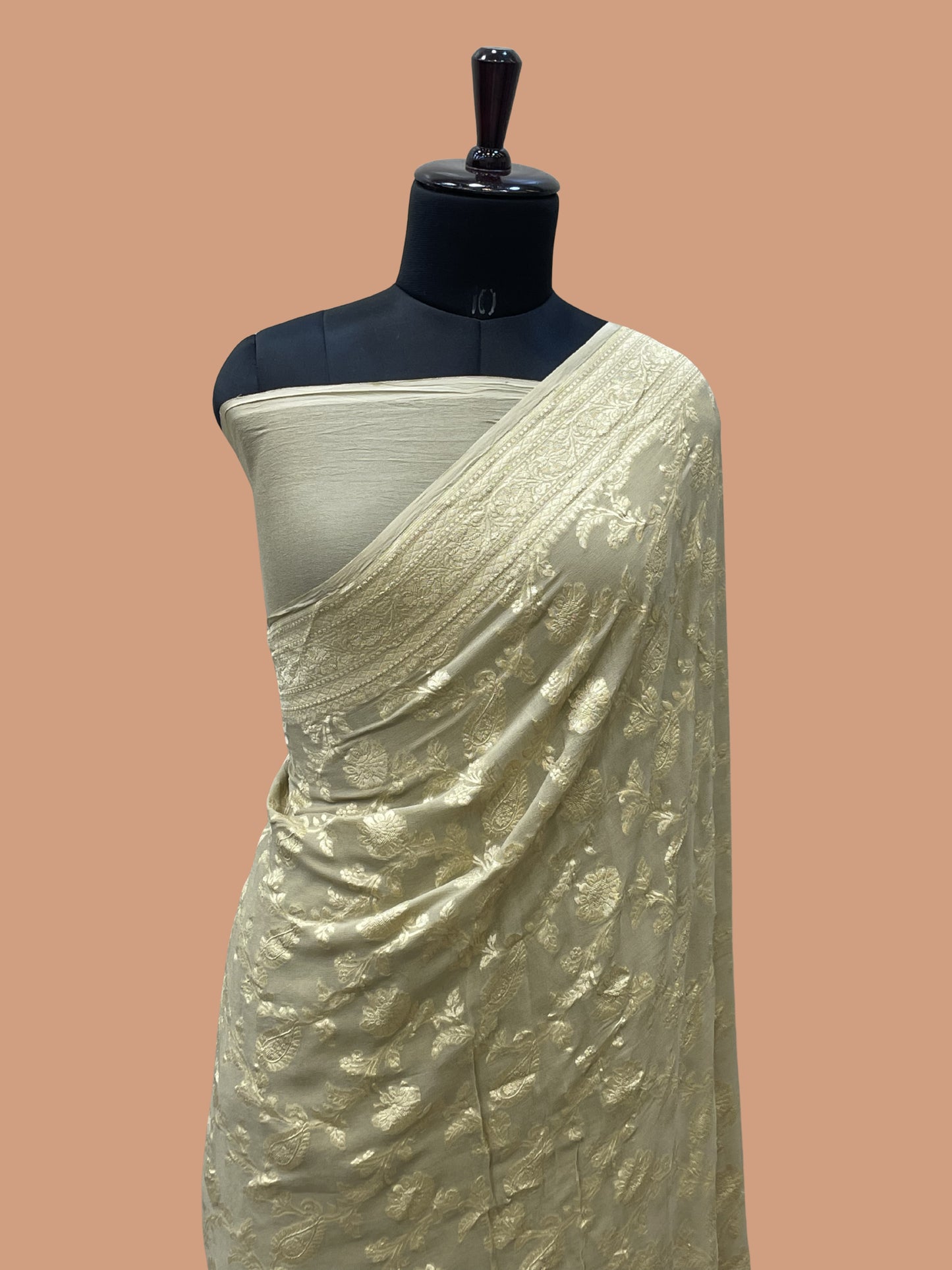 Tusser color khaaddi Georgette Handloom banarasi saree - all ove jaal work with water zari