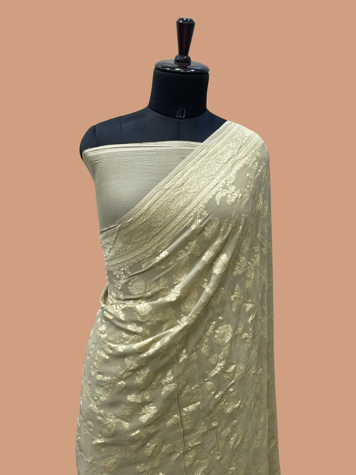 Tusser color khaaddi Georgette Handloom banarasi saree - all ove jaal work with water zari