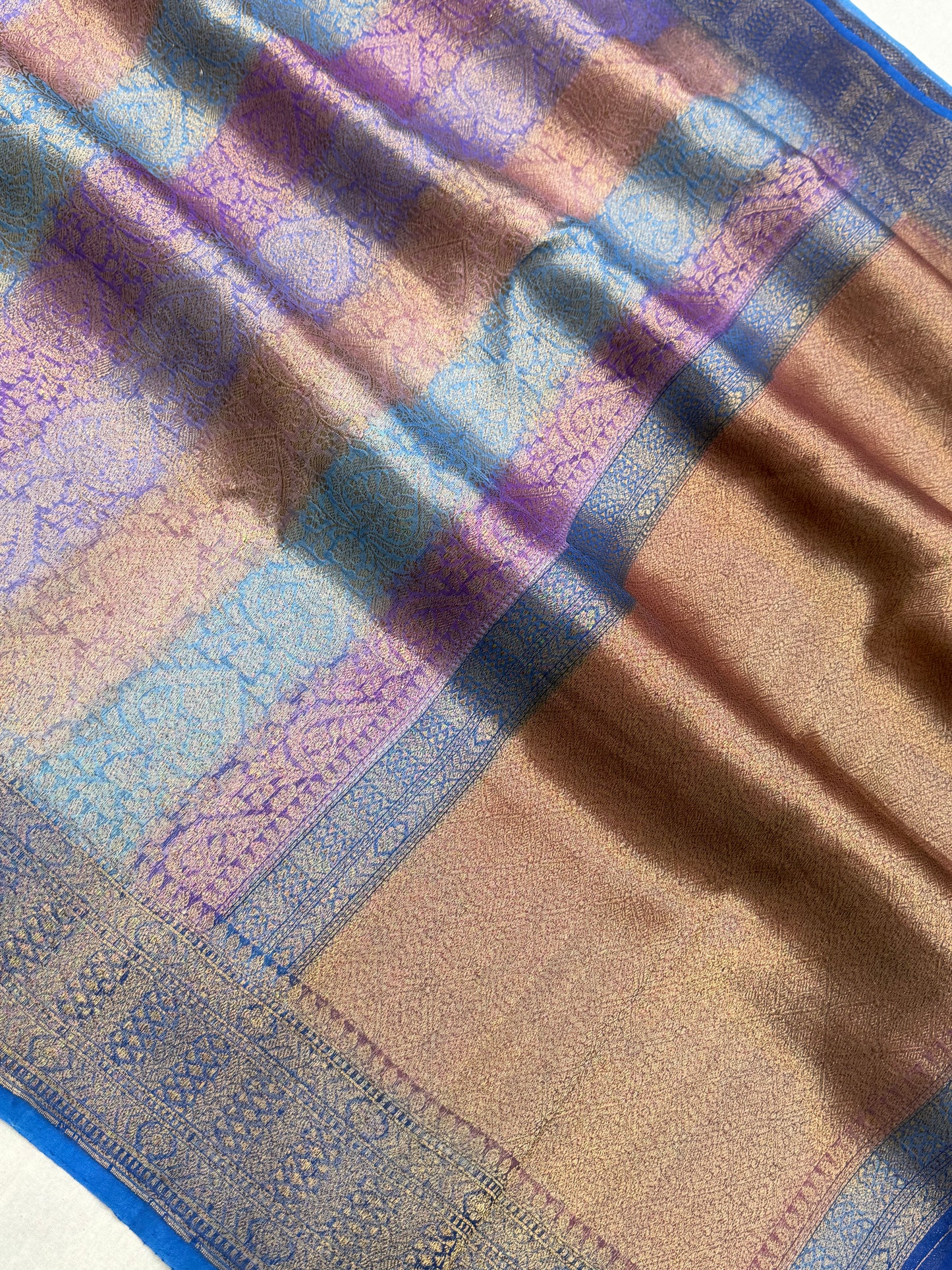 Multi Color Pure Kora Silk Handloom Banarasi Saree - All Over Brocade Jaal Work